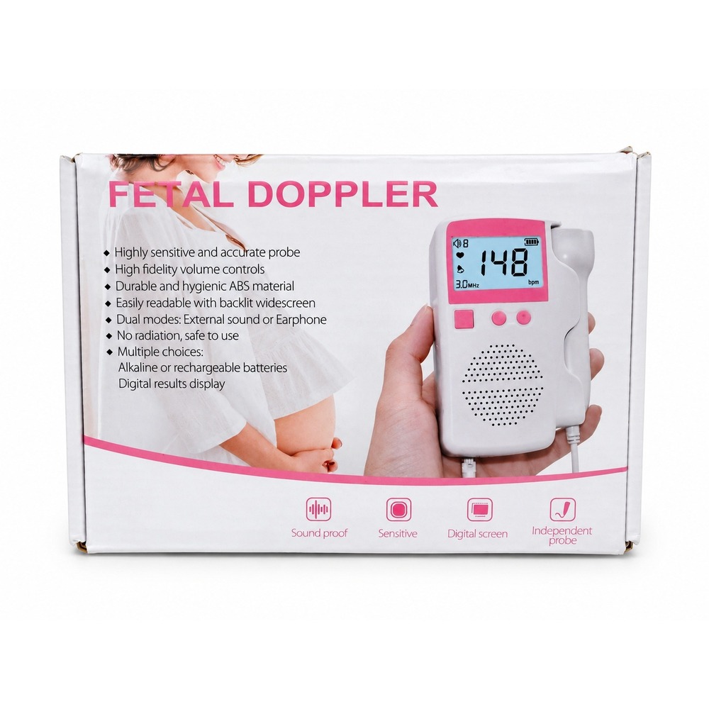 Mommy's Messenger Fetal Doppler Baby Heartbeat Monitor 3.0MHz Digital Pink White